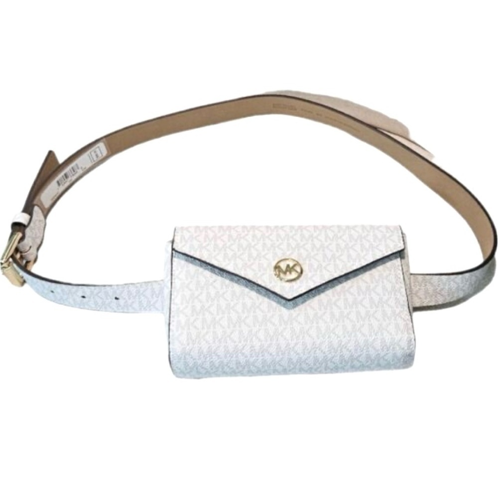 Michael Kors Womens Brown Monogram Adjustable Phone Belt Bag Handbag Size S/M - Picture 3 of 13